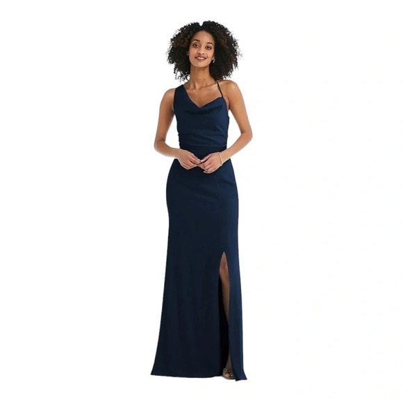 After Six One-Shoulder Draped Cowl-Neck Maxi Dress in Midnight Navy Size 20 - Picture 1 of 8
